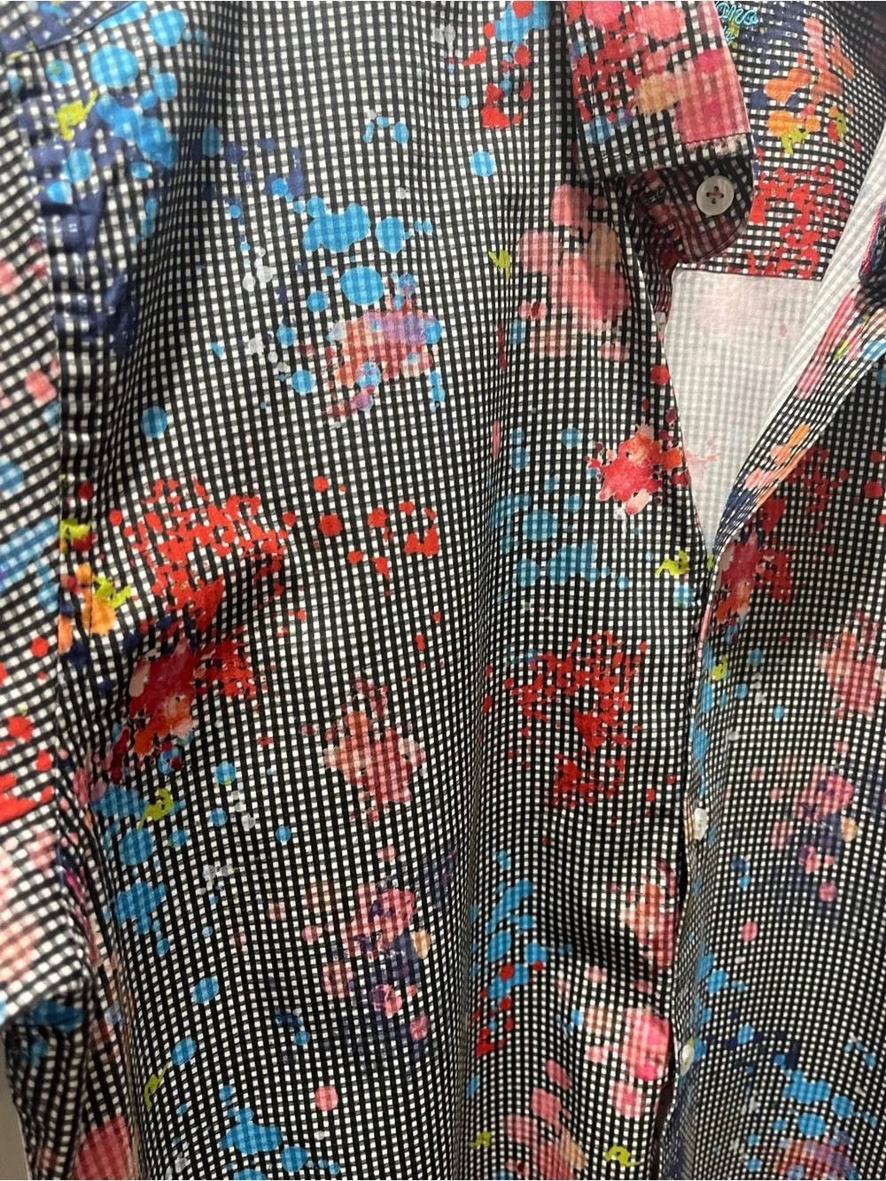Luchiano Visconti Men’s Paint Splash Button Down Shirt